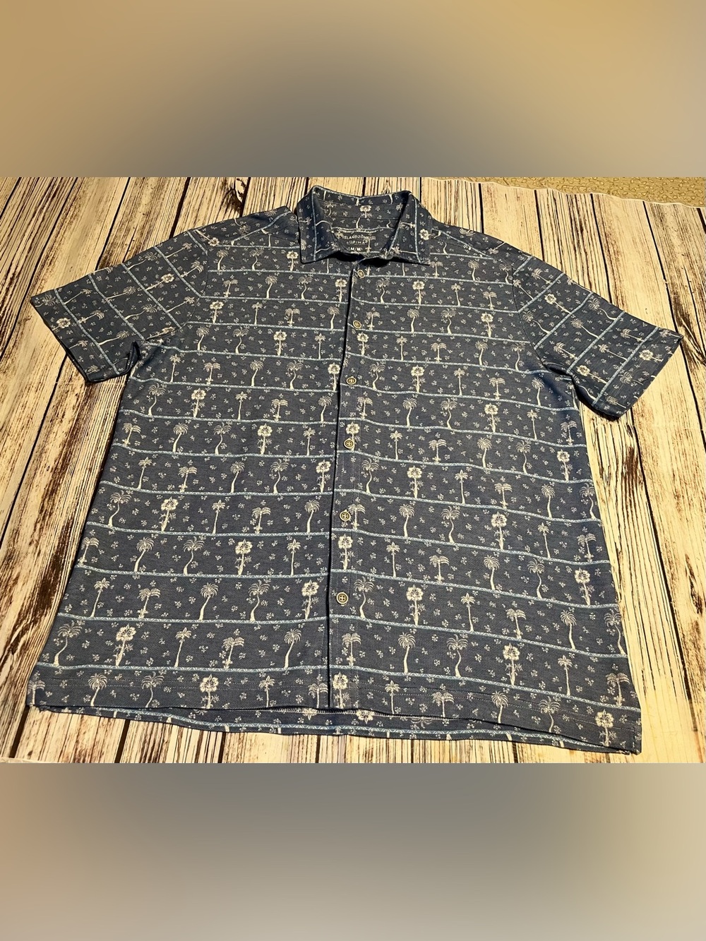 Tommy Bahama Blue Island Zone Palm Trees Shirt Men’s Medium Supima Cotton